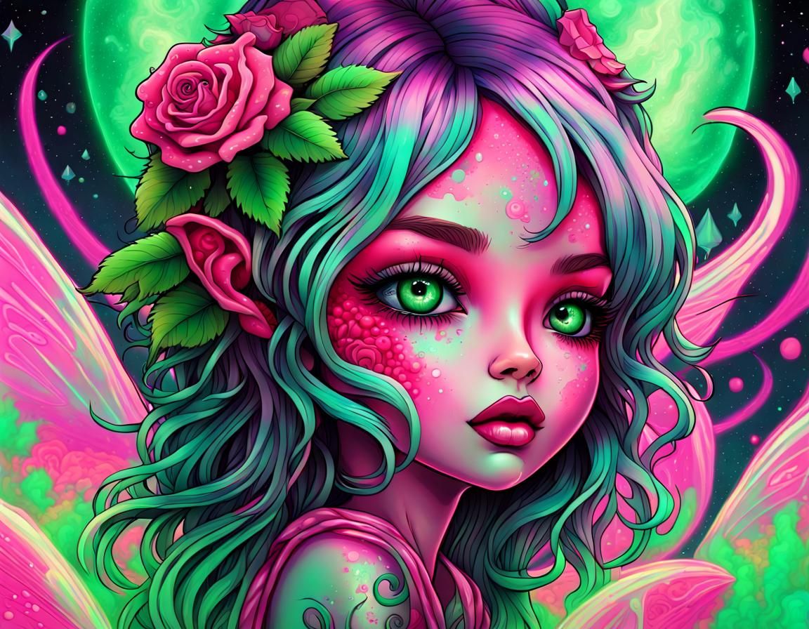 Meet Calliope, the Pink Chibi Fairy with Green Hair and a Pink Flower Crown