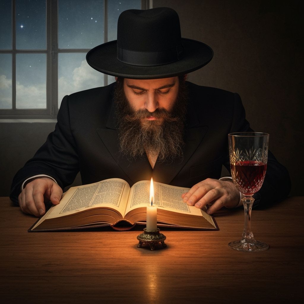 Orthodox Jewish Man Prays Over Wine by Candlelight, Rembrand...