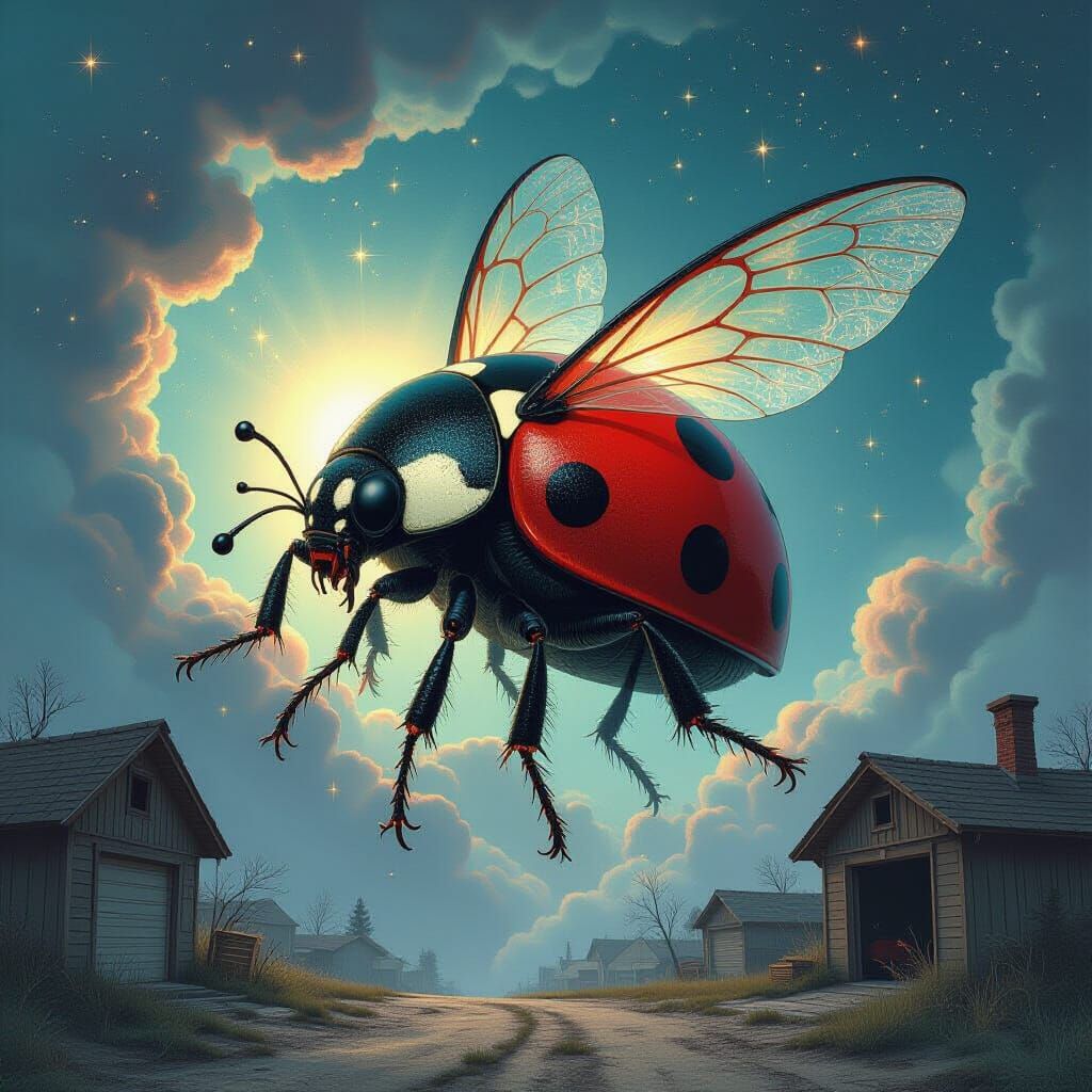 Colossal Ladybug Drifting Through Cosmic Nebula