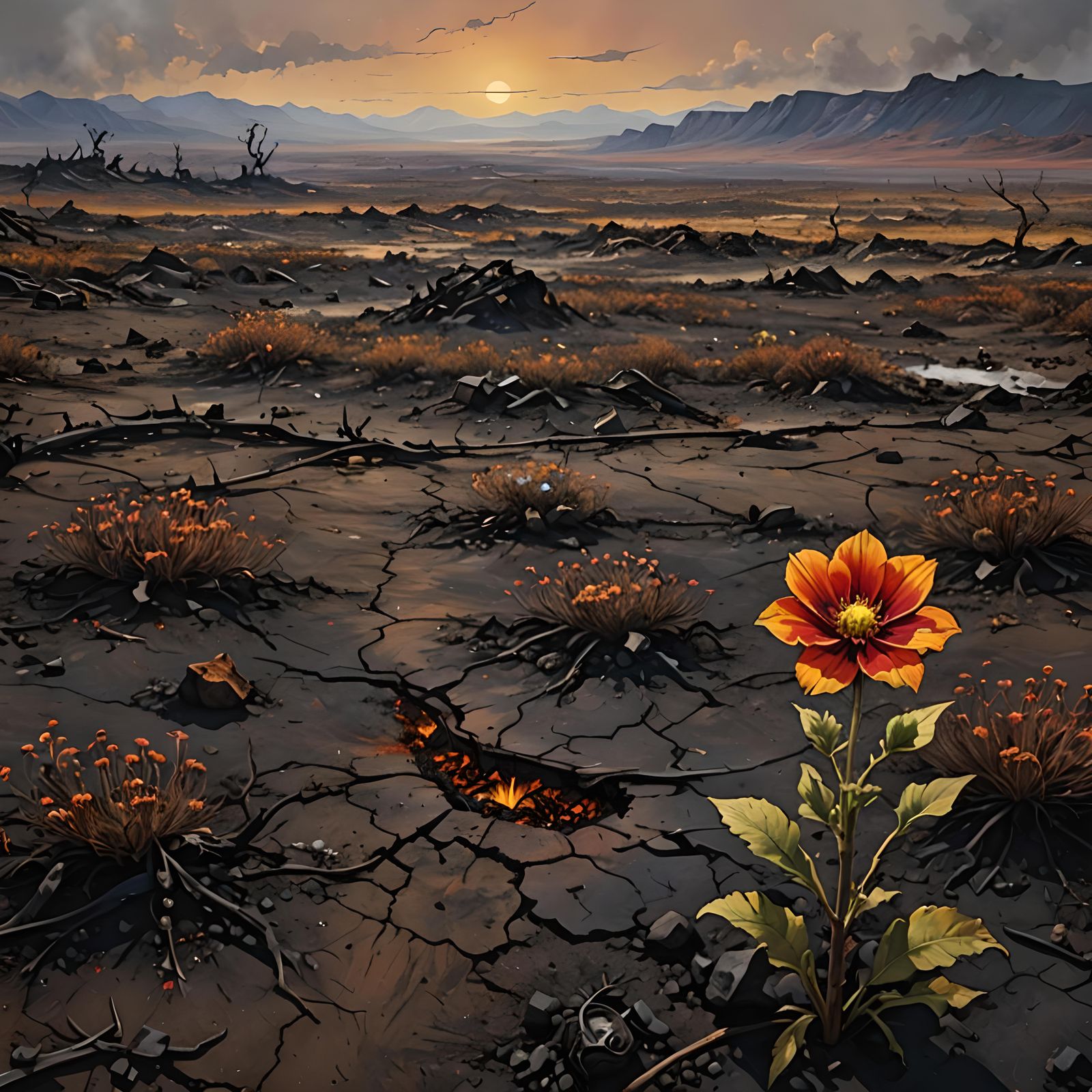 Resilient Flower in a Desolate Landscape