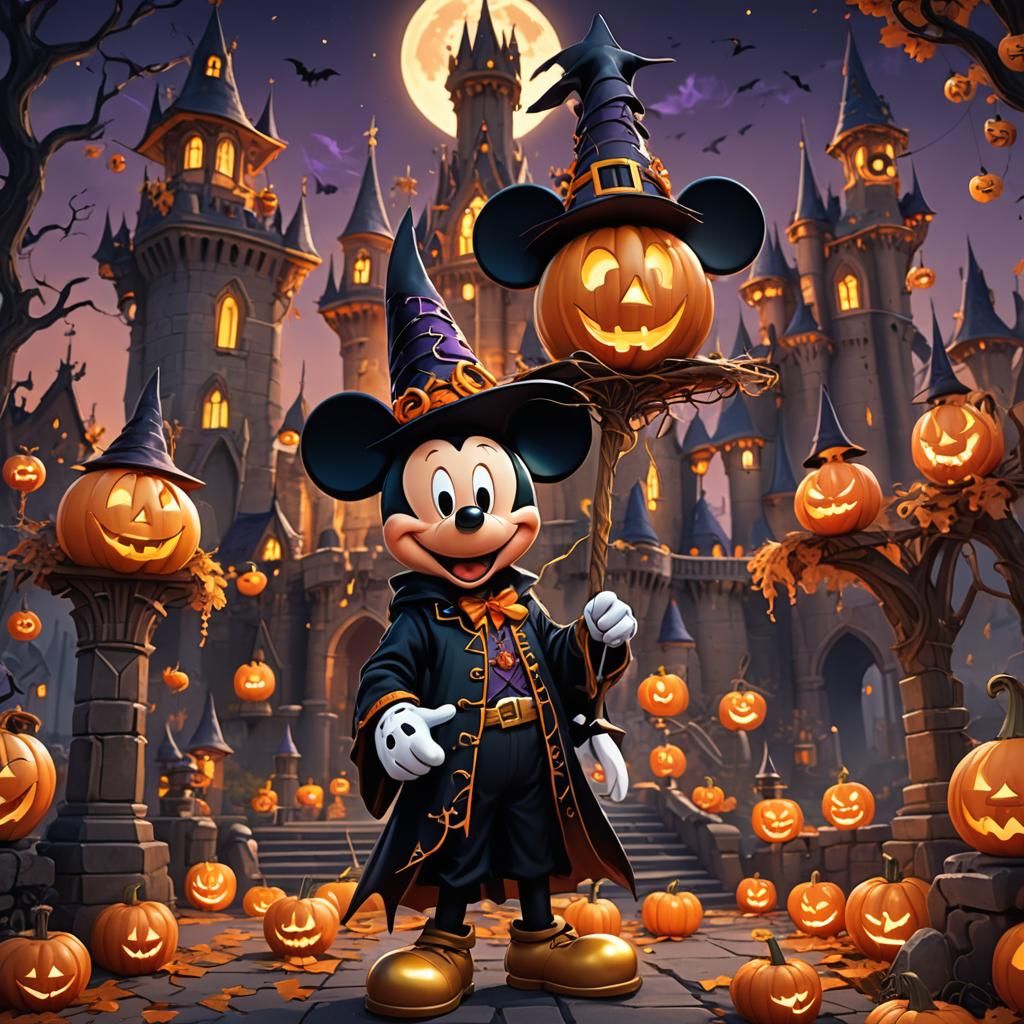 Mickey Mouse Halloween Party in Vibrant 3D Anime Style