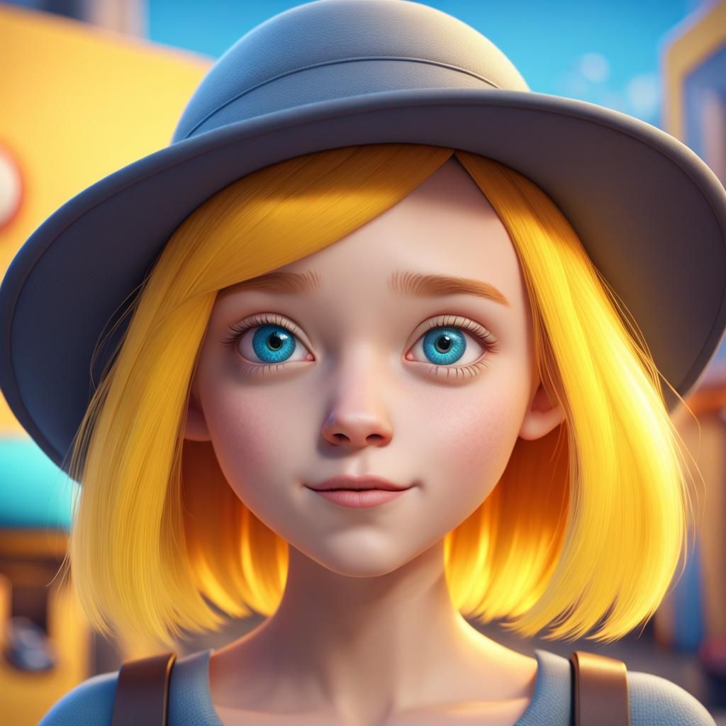 beautiful yellow hair girl with blue eyes in a hat