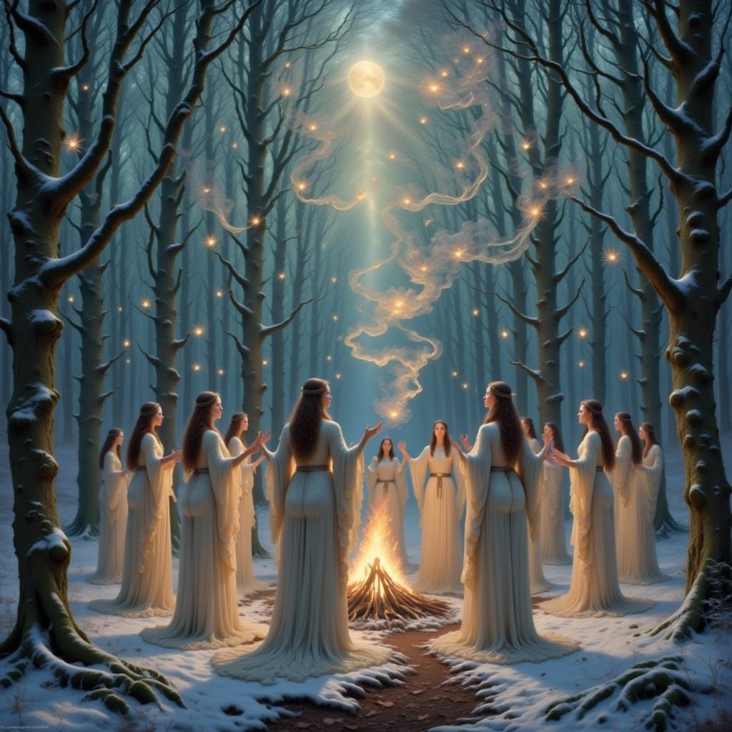 Anglo Saxon Women's Winter Ceremony in Forest Clearing