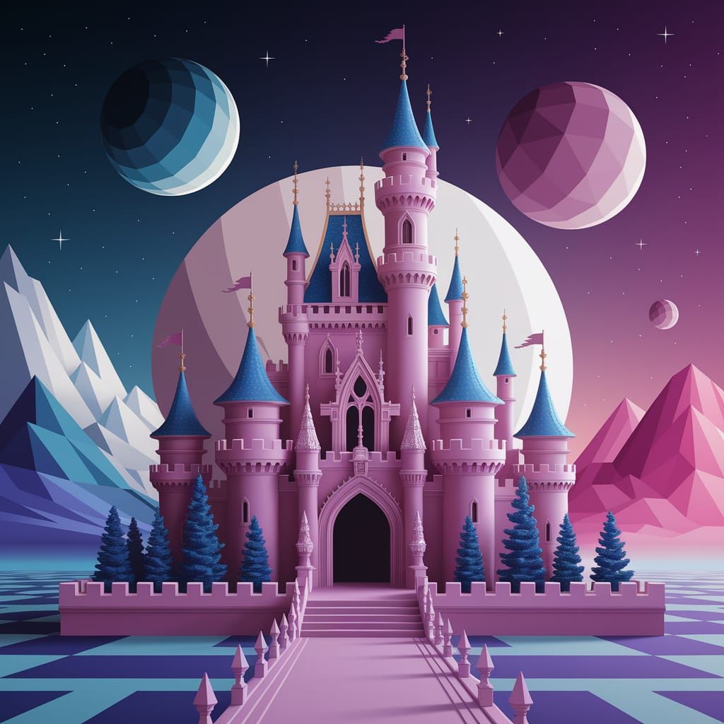 Abstract Mauve Castle in Vaporwave Style