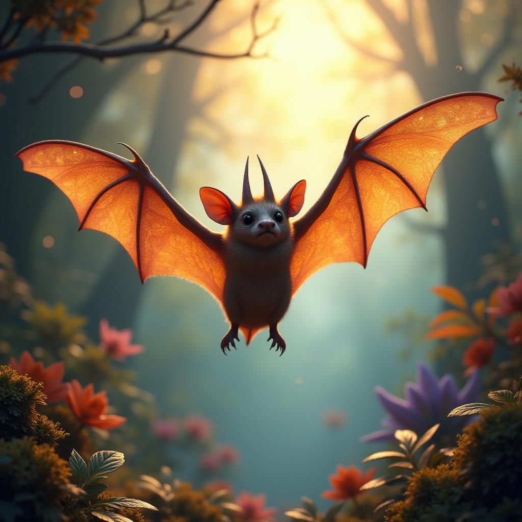 Kitti's Hog-Nosed Bat in Dreamlike Landscape