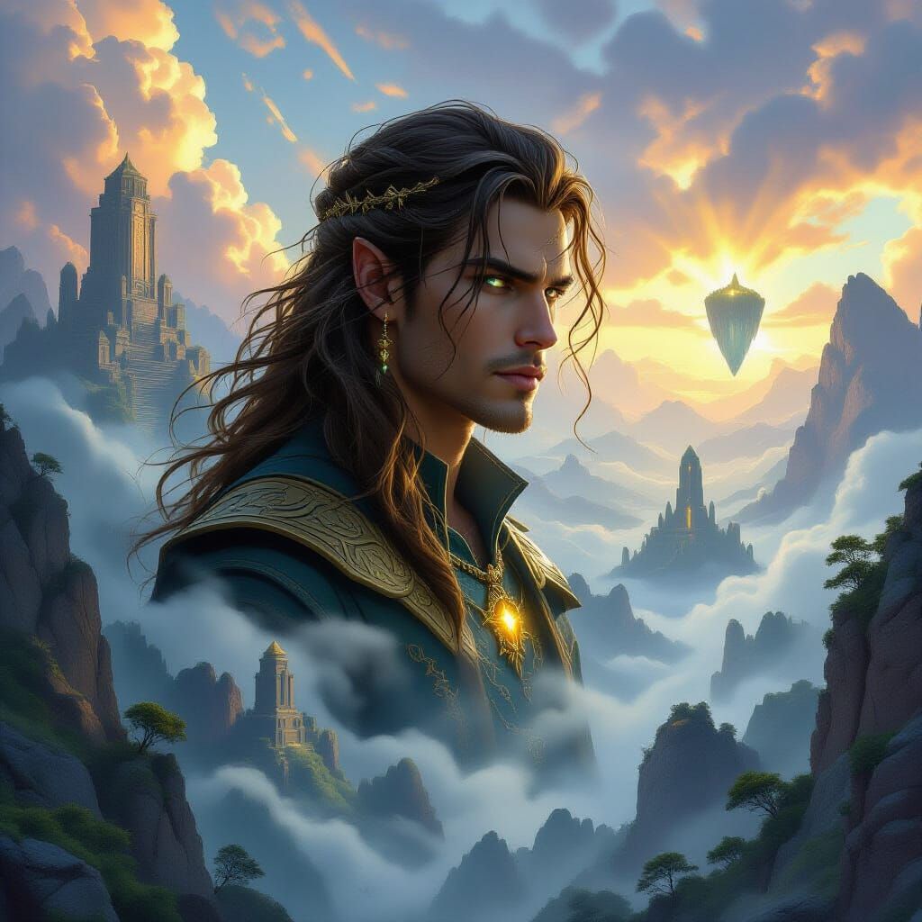 Epic Fantasy Landscape with Ancient Ruins and Floating Islan...