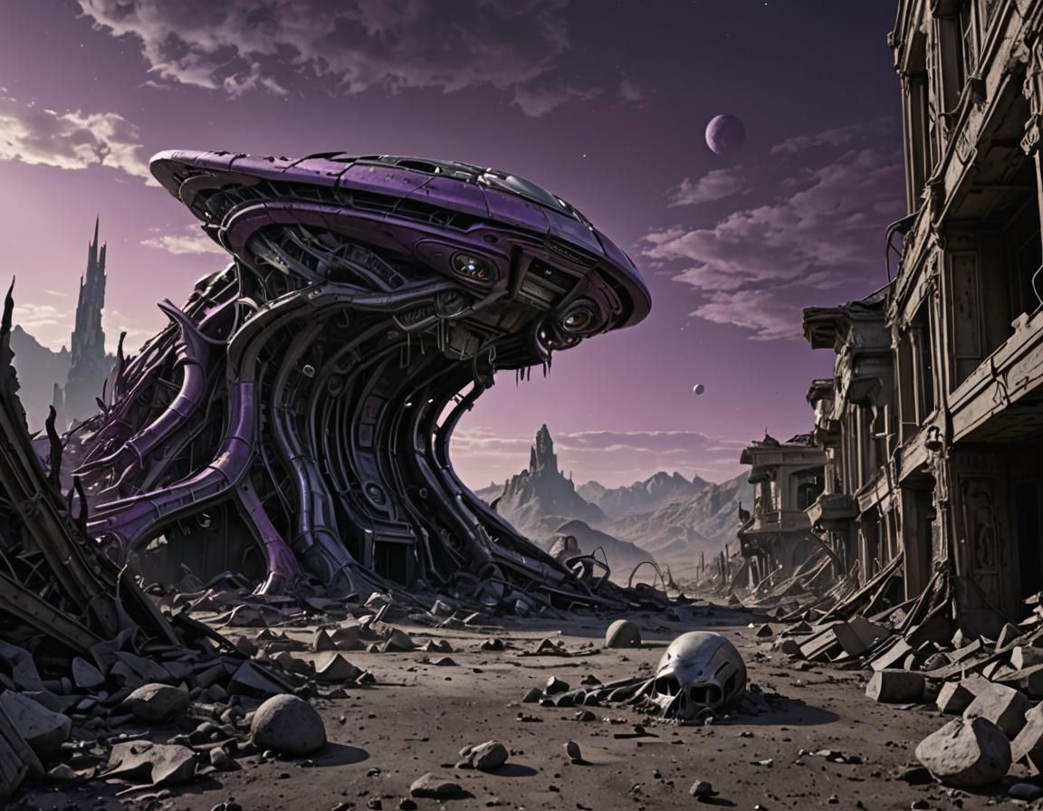 Abandoned Alien Scene in Dark Sci-Fi Style