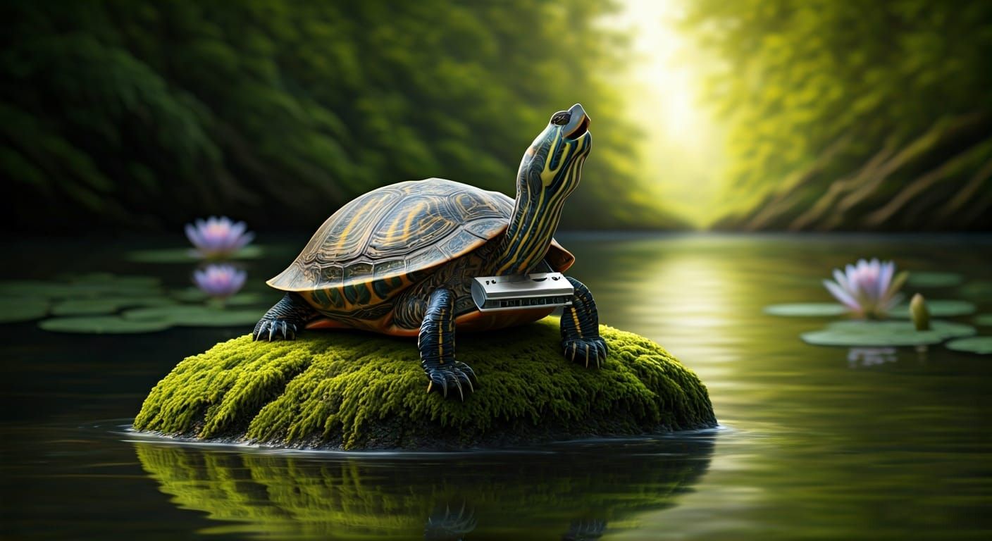 Harmonica Turtle in Photorealistic Style
