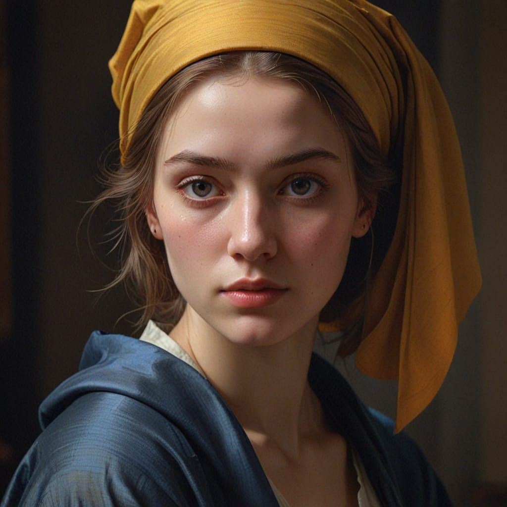 Introspective Woman Portrait in Vermeer Style