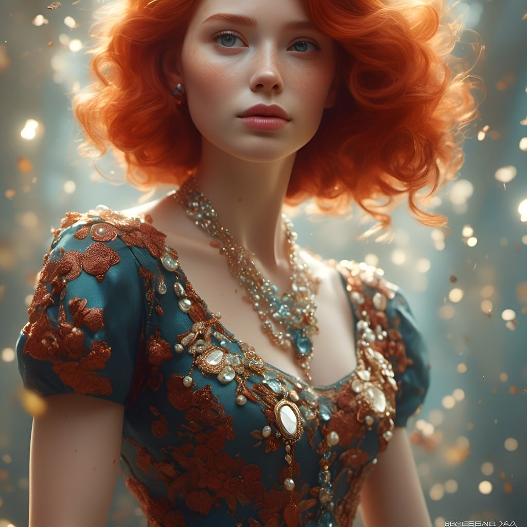 Redhead Woman in Jewels: Hyperrealistic Portrait