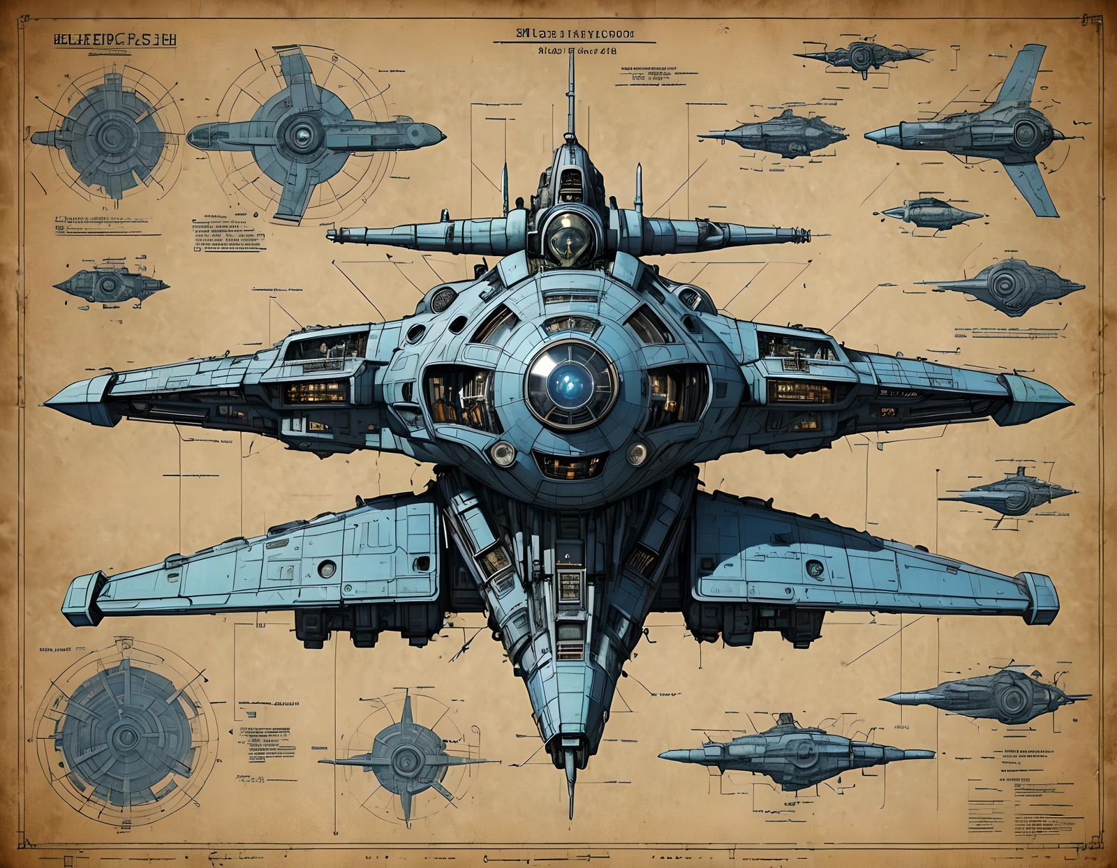 Detailed Blueprint of a Small Starship