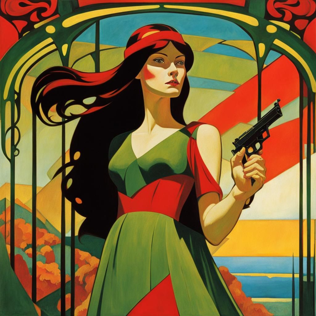 Cubist Fairy Tale: Peasant Girl with Pistol