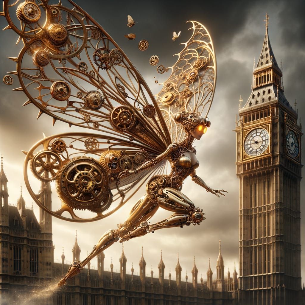 Steampunk Fairy Hovering Before Big Ben