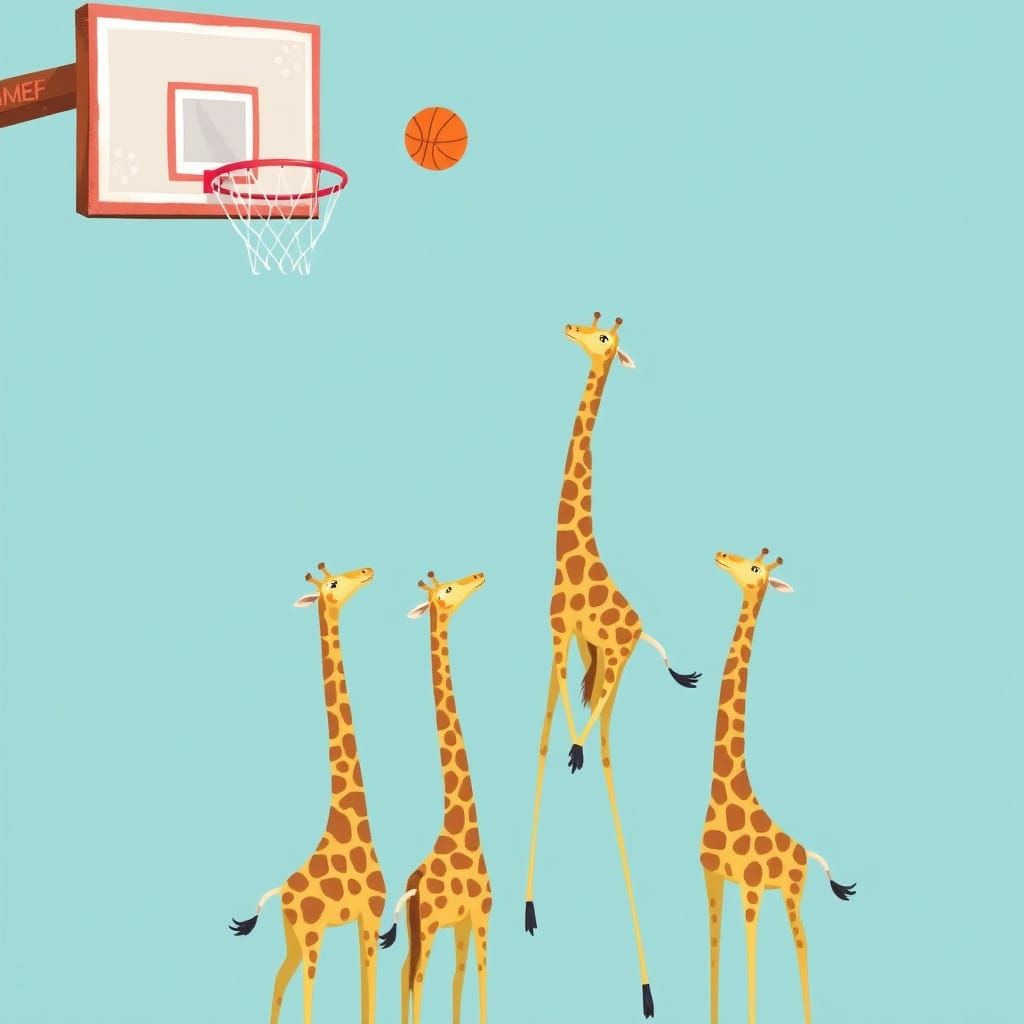 Giraffes Play Basketball: Whimsical Illustration