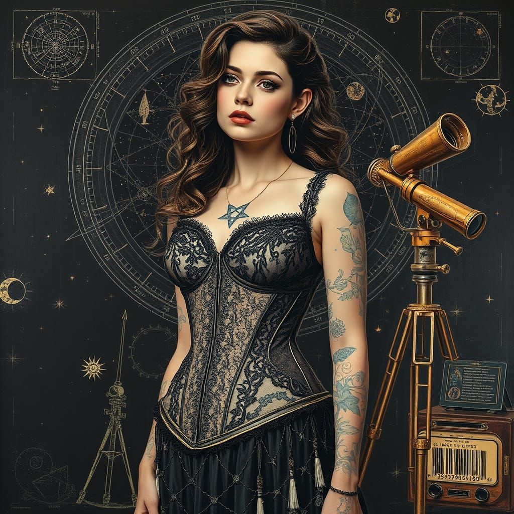 A Woman Under the Night Sky in Cyberpunk Style