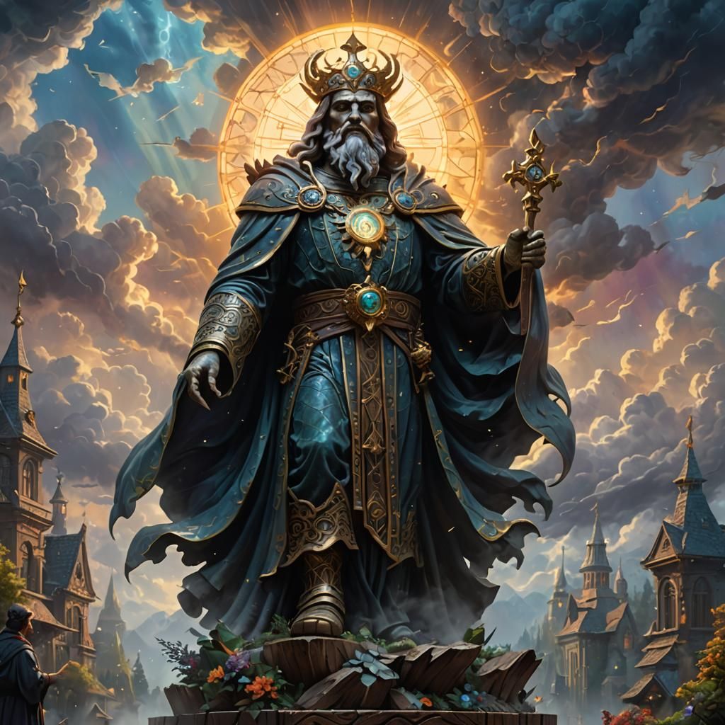 Ethereal Wooden Statue in Divine Light