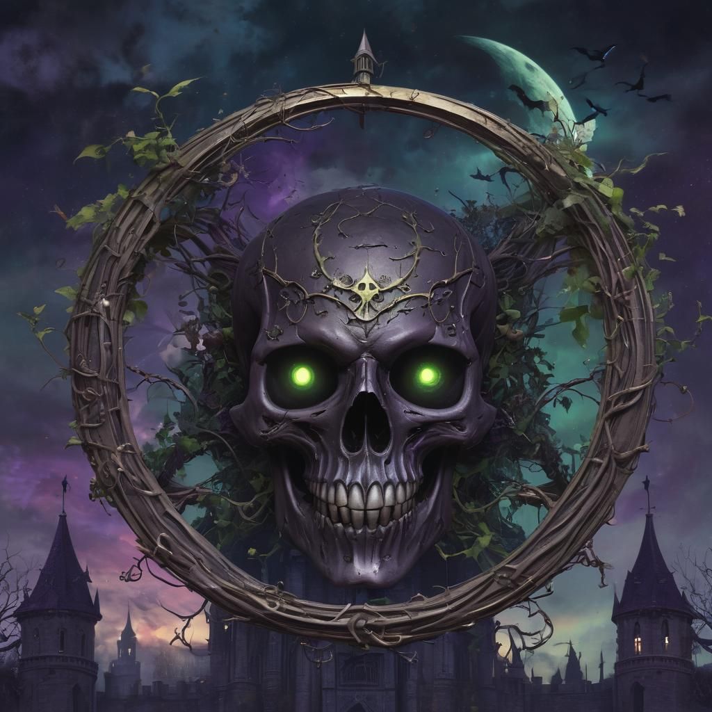 Dark Fantasy Guild Logo with Halloween Skull