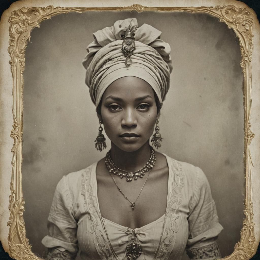 Glamorous Portrait of Marie Laveau in Retro Style