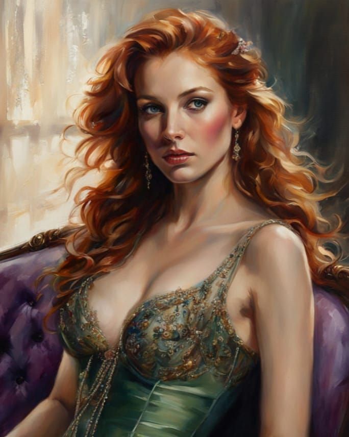 Enigmatic Redhead in Luxurious Velvet Setting
