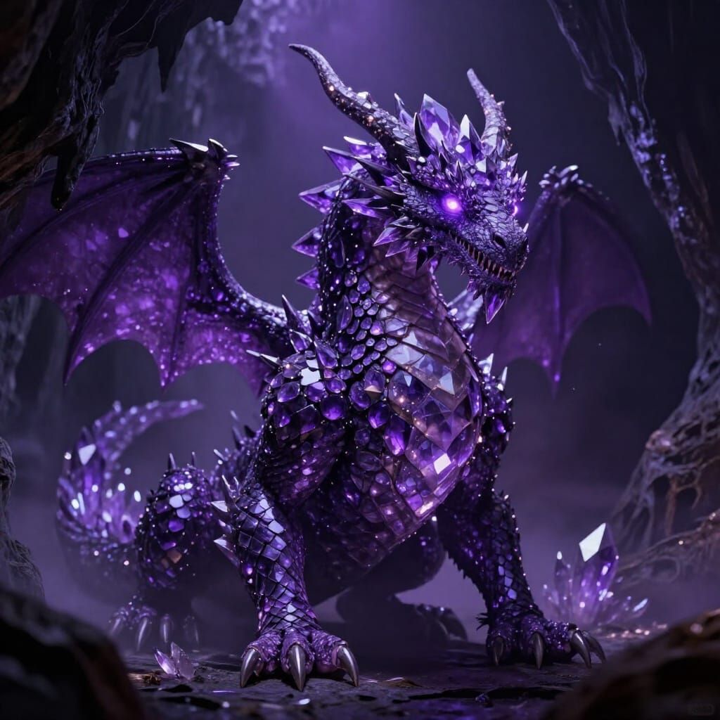 Amethyst Dragon Emerges from Cavern Darkness