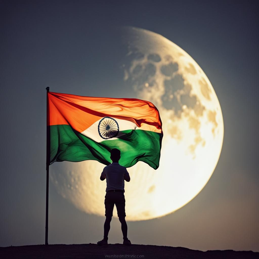 Indian Flag on the Moon: A Patriotic Lunar Scene