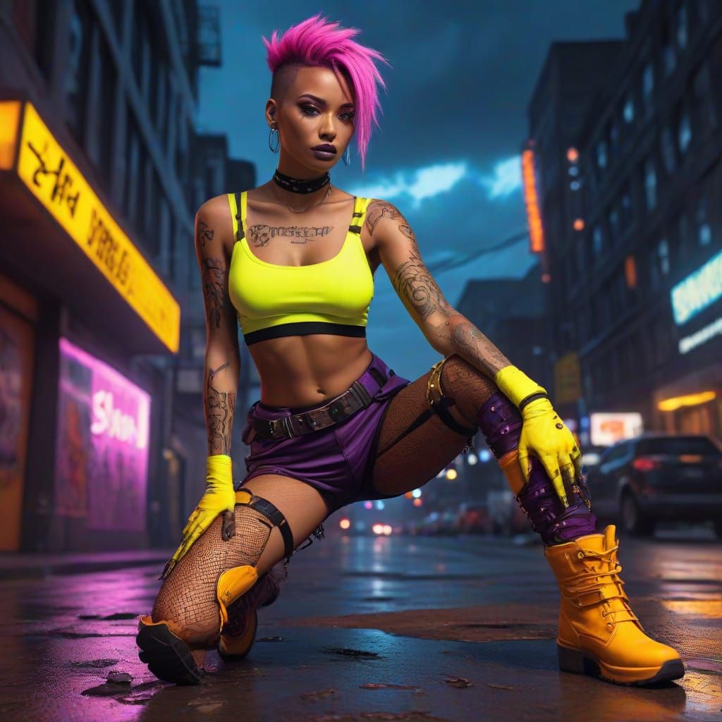 Cyberpunk Goddess with Glowing Tattoos and Neon Accents