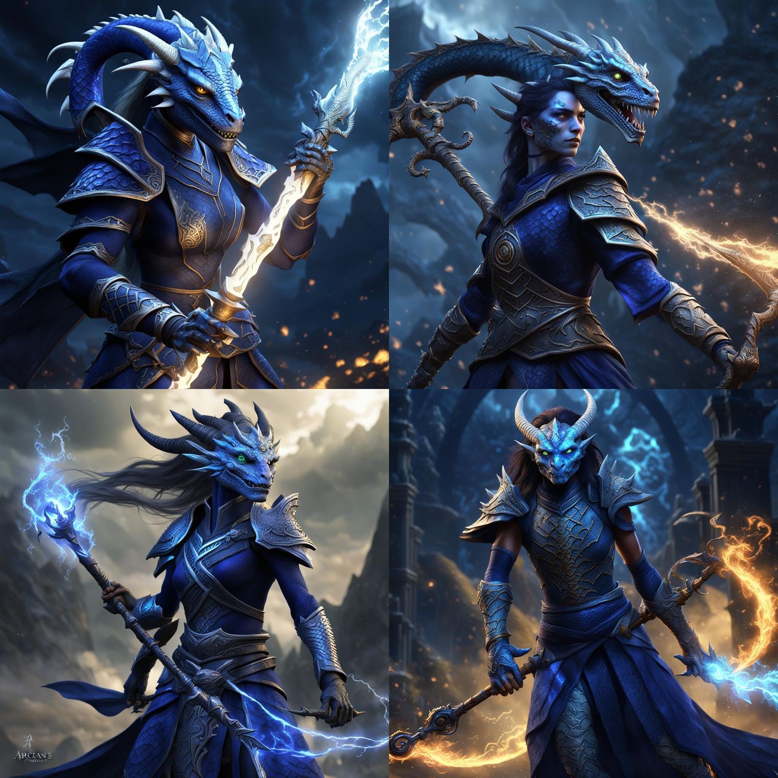 Dragonborn Sorceress with Lightning Magic in Fantasy Art