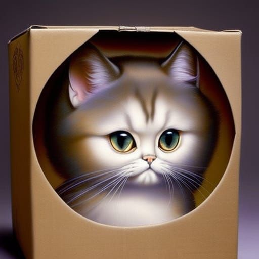 Elegant Persian Cat in Box, Surrealist Portrait