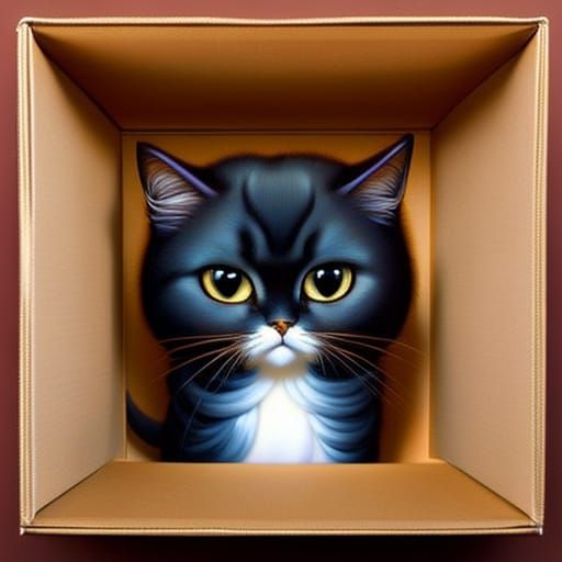 Elegant Persian Cat in Cardboard Box, Octane Render