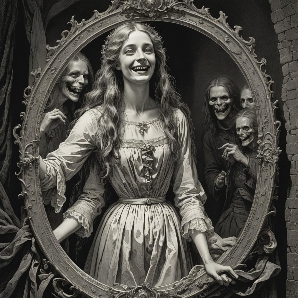 Woman's Reflection: A Dark Fantasy Mirror Scene