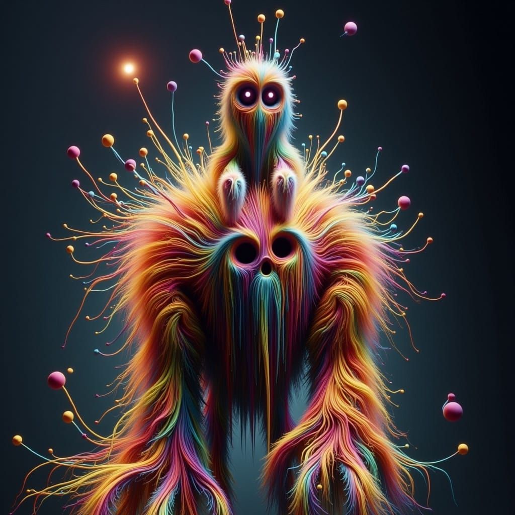 Surreal Child Goddess Sits on a Colorful Monster in Vibrant....