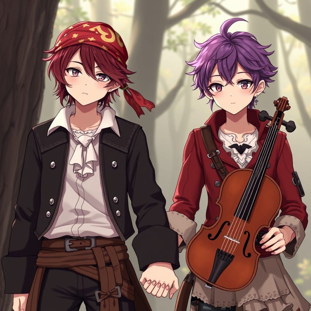 Anime Pirate OCs Haruki and Aoto Holding Hands