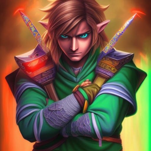 Neon-Lit Zelda Hero in Hyperrealistic Nu Komachi Style