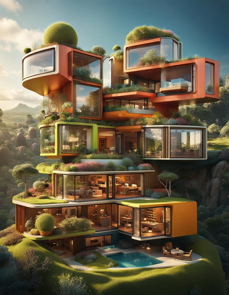 Bioarchitecture Cutaway View in Magical Realism