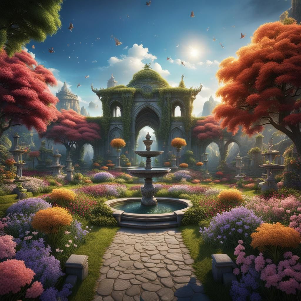 Heavenly Beautiful Garden: Detailed Matte Painting