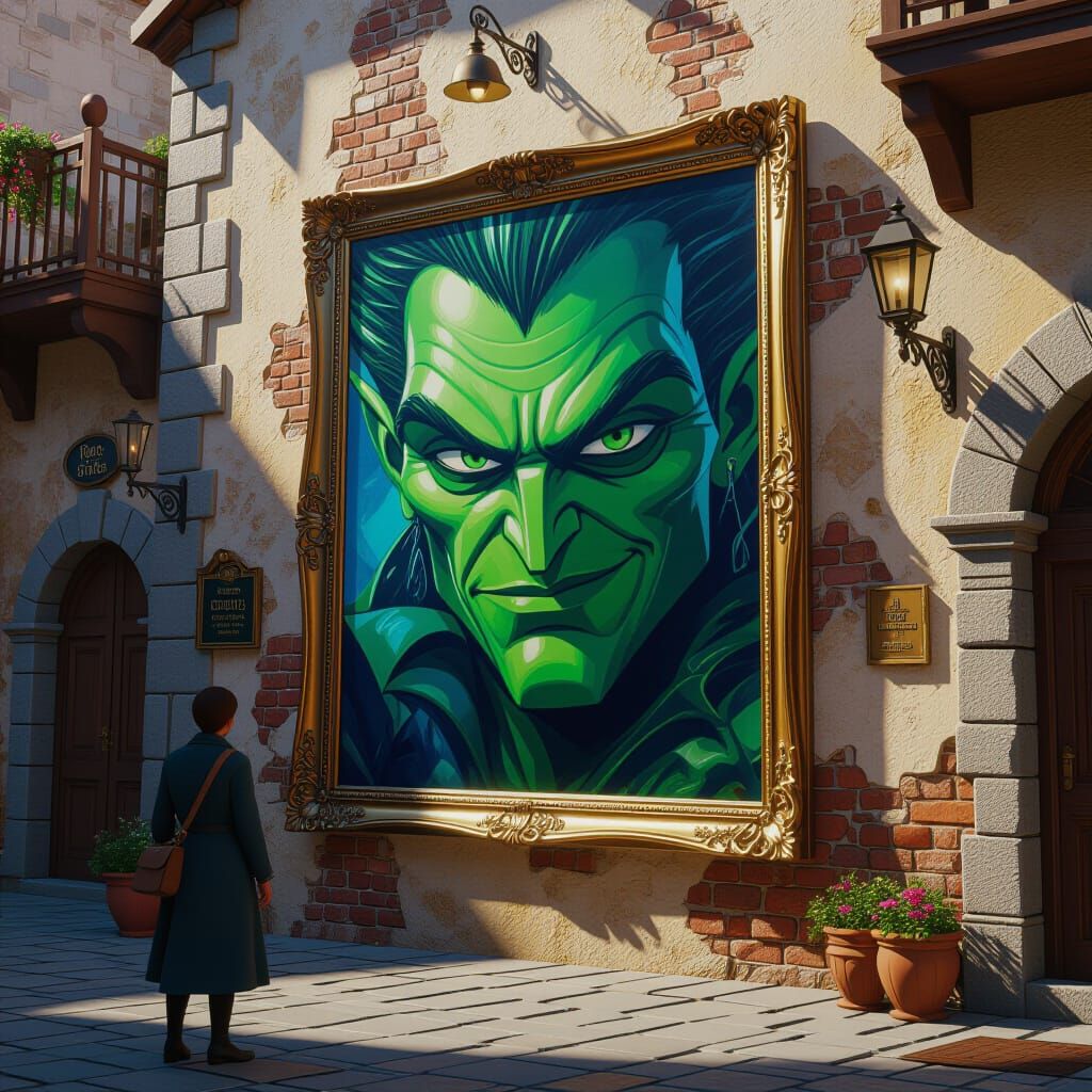 Intriguing Painting Plotting Mischief, Matte Painting Style