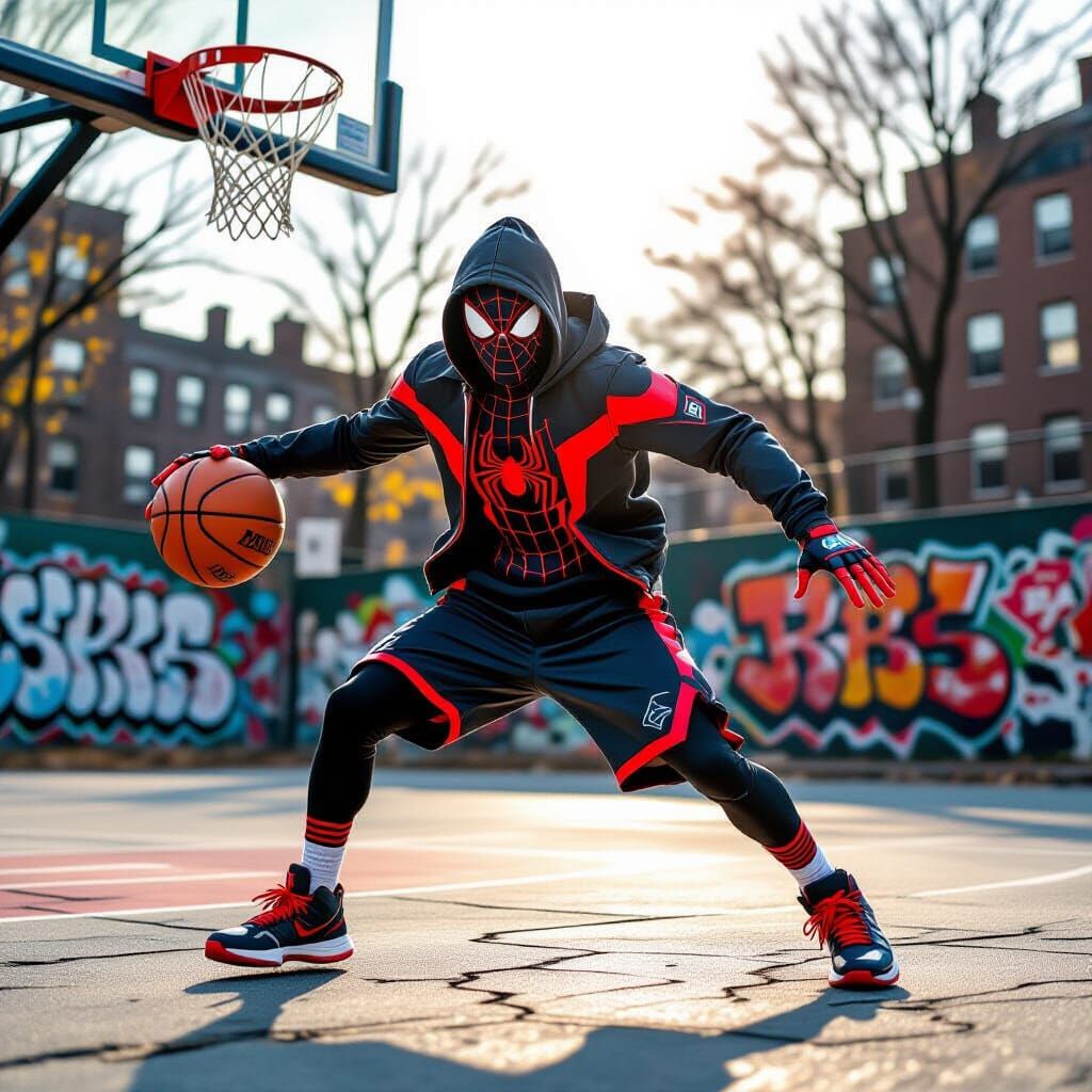 Miles Morales Slam Dunk in Comic Book Style