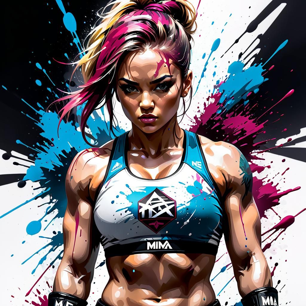 Intense Female MMA Fighter in Speedpaint Style