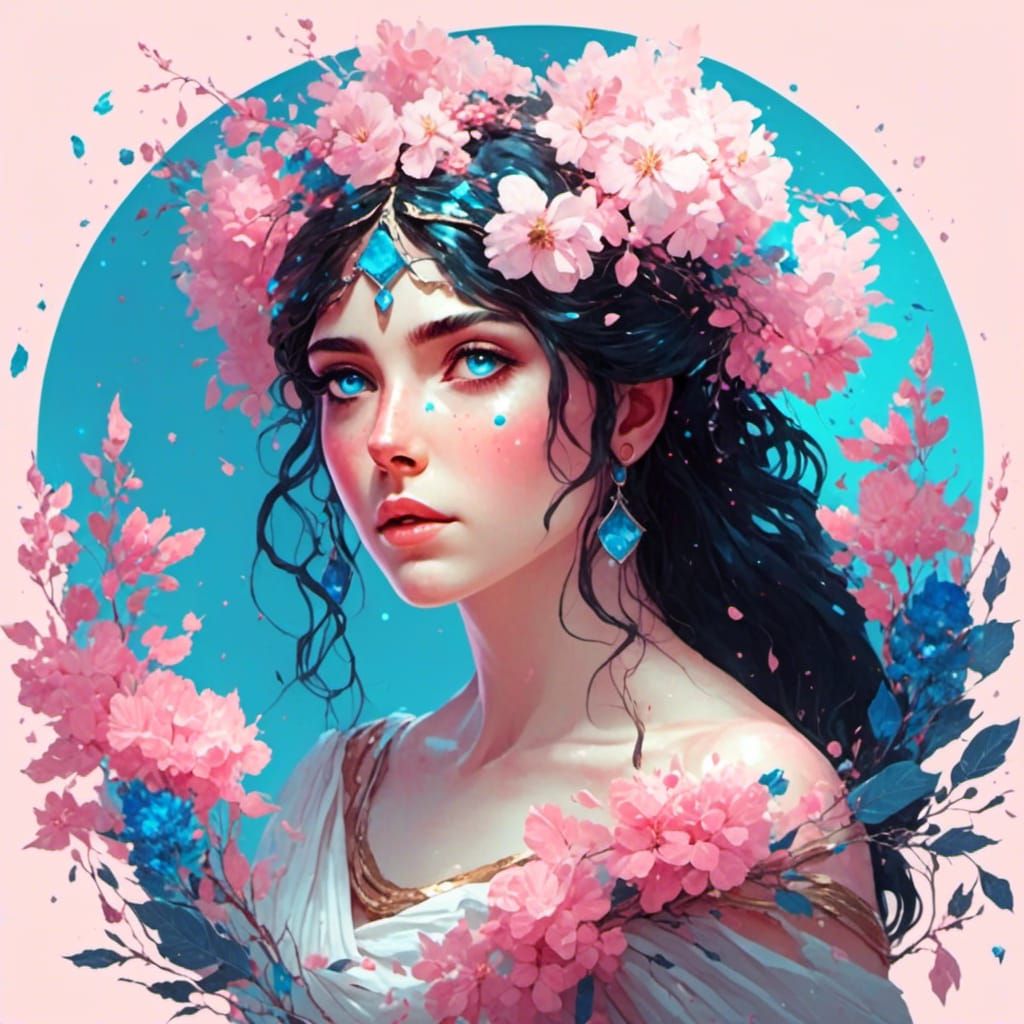 Beautiful Greek Woman with Flowers