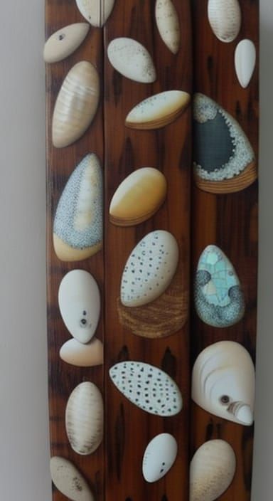 Decoupage Collage of Cowrie Shells on Teak