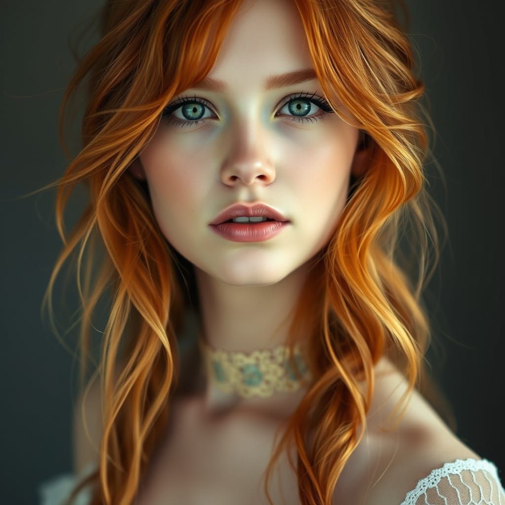Enchanting Portrait of a Red-Haired Siren in Warm, Golden Li...