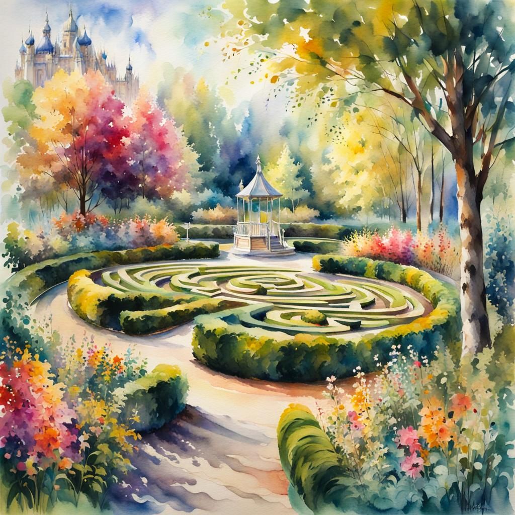 Fantasy Park with Playground in Watercolour Style
