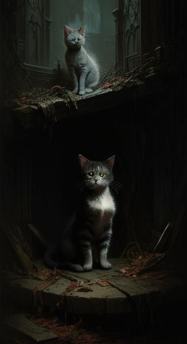 Cute Kitten in Horror Style