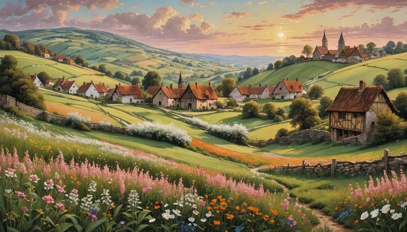 Idyllic Landscape Inspired by Netherlandish Renaissance Art