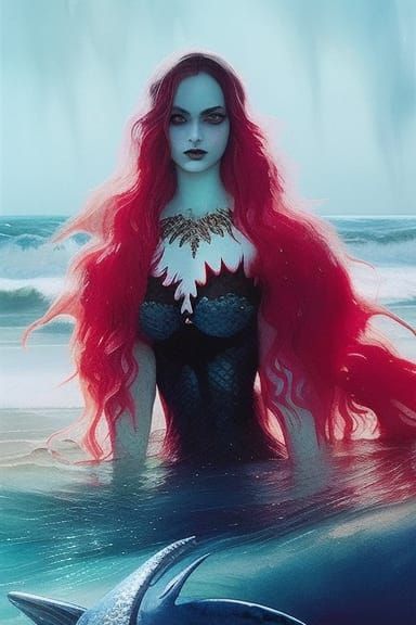 Gothic Mermaid with Red Hair in Ocean