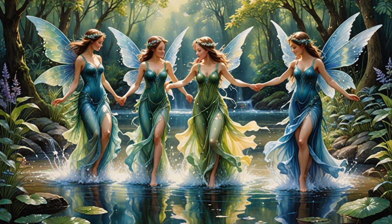 Ethereal Watercolor Dancing Fairies in a Whimsical Dream