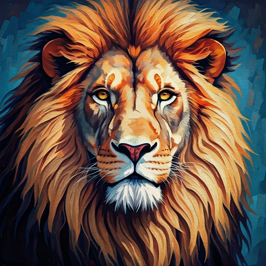 Majestic Lion Portrait in Thick Impasto Style