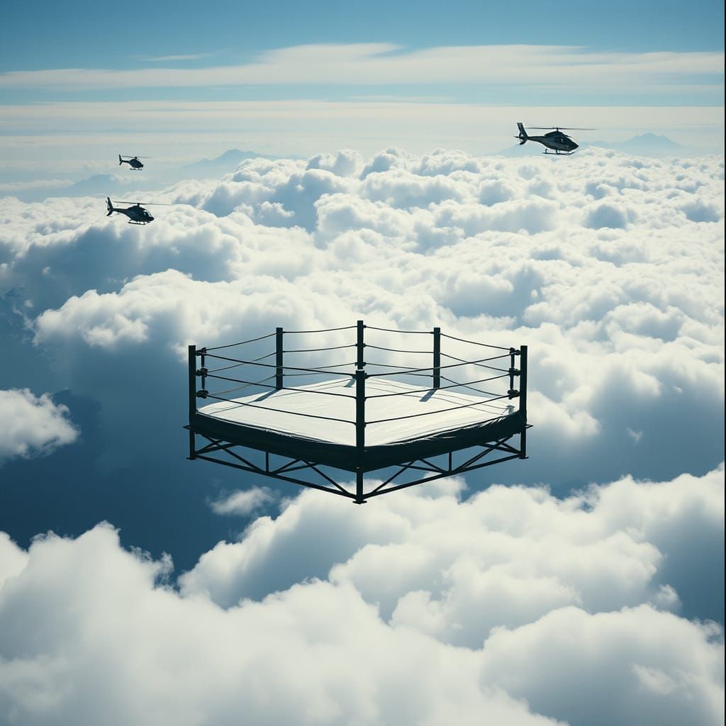 Wrestling Ring Suspended in Cloudy Sky