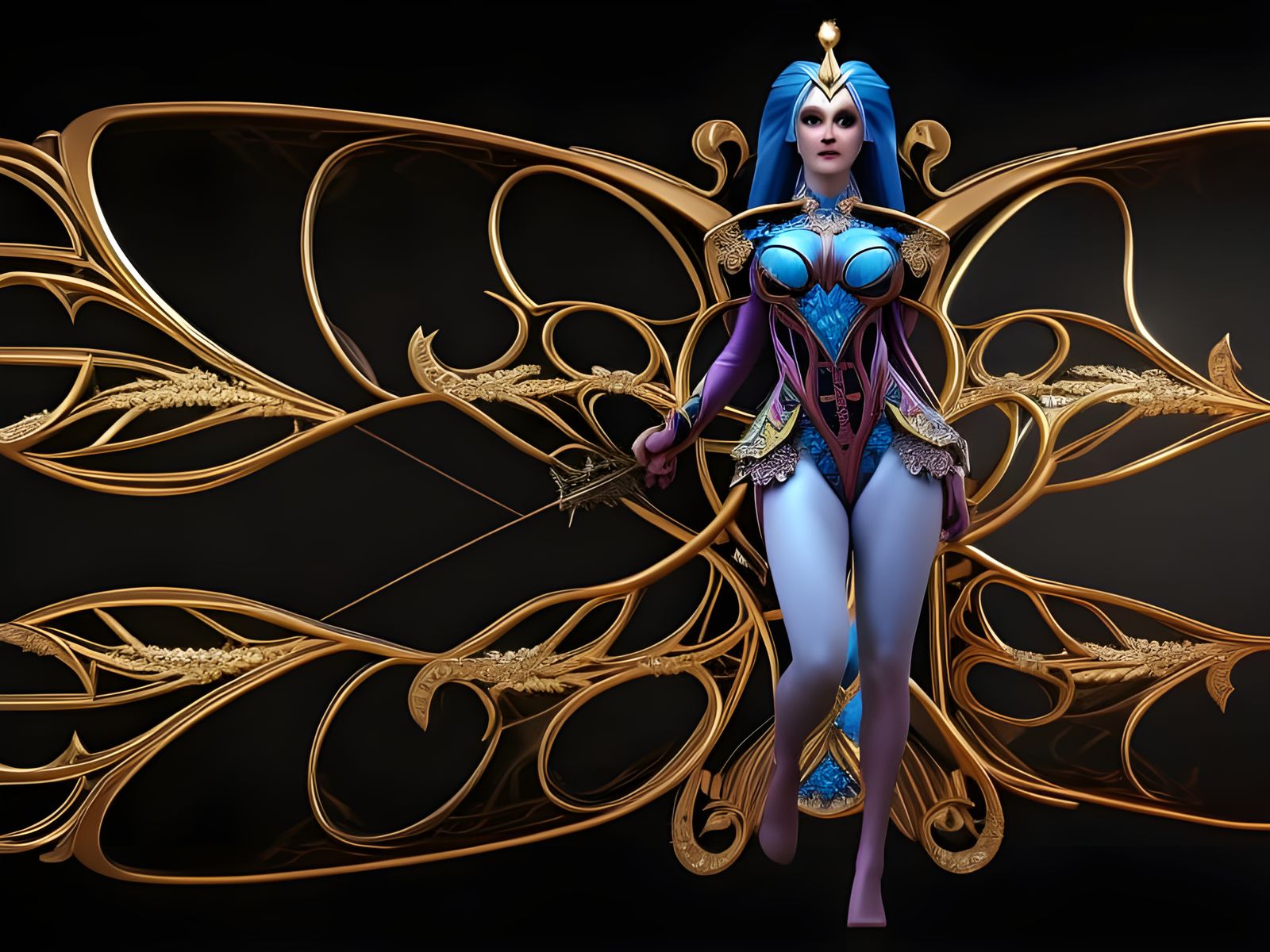 Elven Harlequin with Curvy Feminine Body in 3D