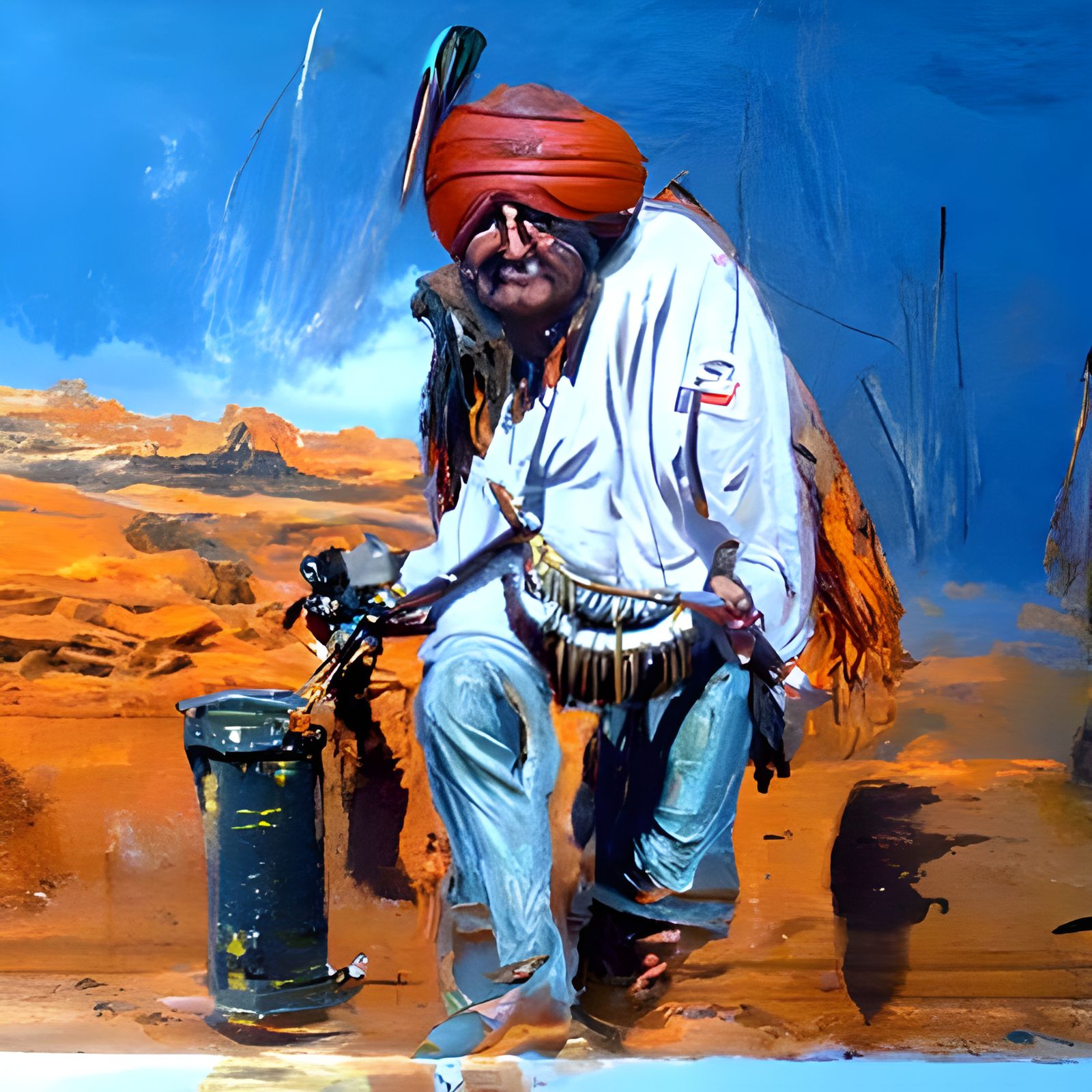 Futuristic Native American in Oil Painting Style